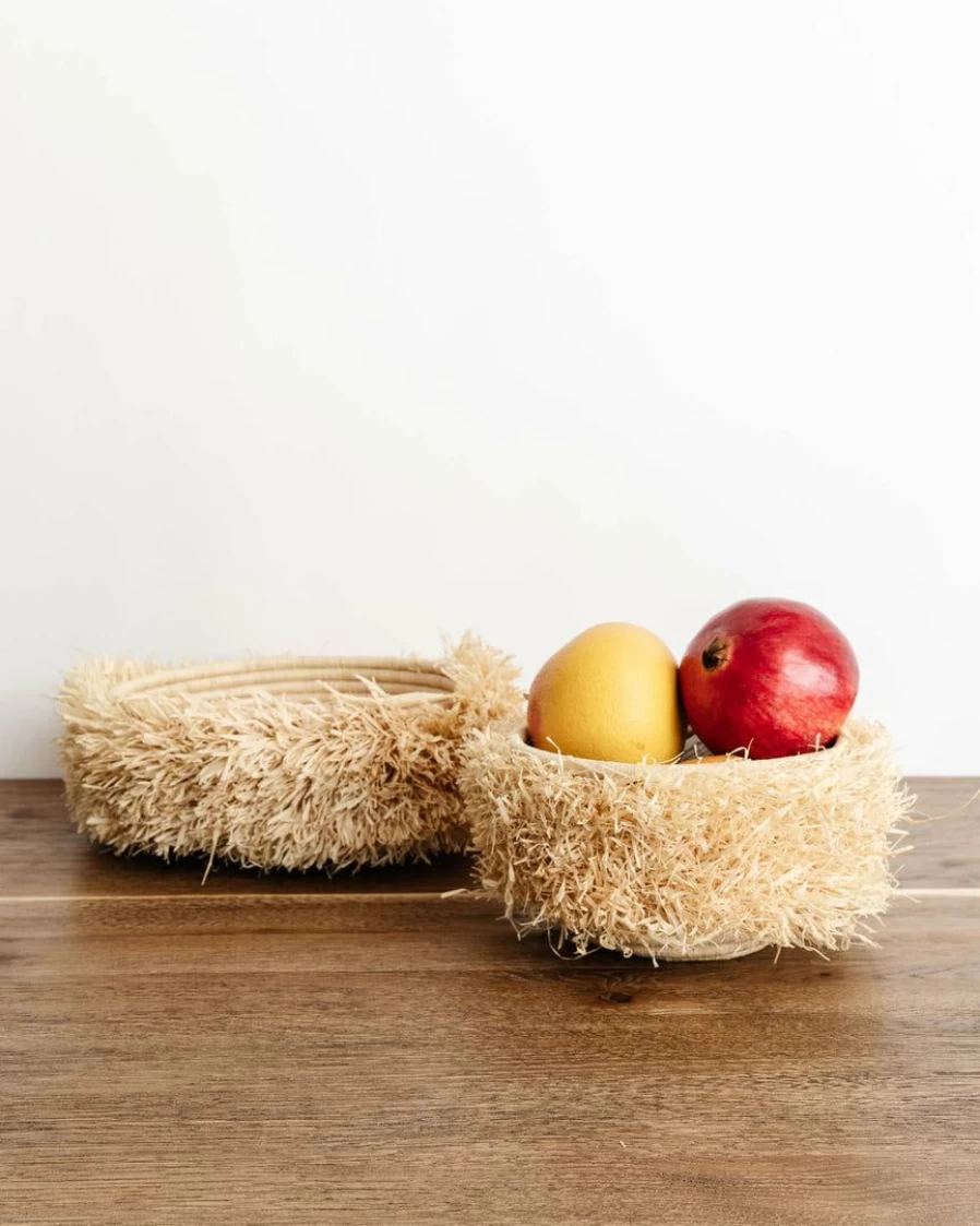 Bohemian Jorja Fringe Round Handwoven Basket – Natural Fiber Storage & Decor